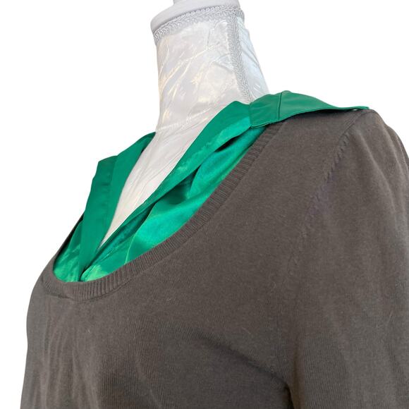 Y2K Candies Satin Green Low Scoop Neck Knit Vest Built in Shirt Layer Size Large - Picture 12 of 16